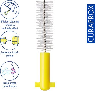 Щітки Curaprox Interdental CPS 09 prime plus (Пучок 3 шт. и), жовтий, діаметр 0,9 мм, ефективність 4 мм, набір з 15 міжзубних йоржиків CPS Prime 09 і 3 тримачів UHS 451 жовтий (1 упаковка)