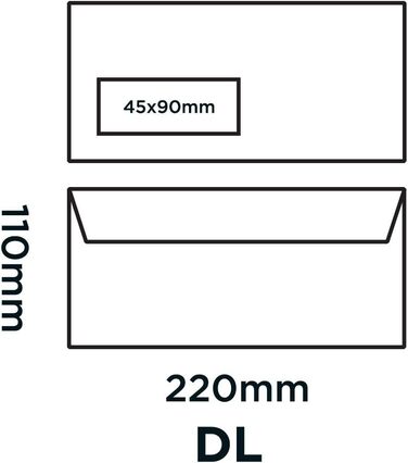 Мм 75 г/м Самоклеючі конверти ліве вікно (22774) - Коробка 500 DL - 220 мм Одинарна, 110 шт., 220