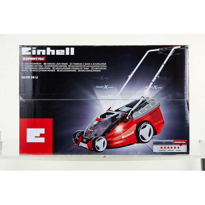 Акумуляторна газонокосарка Einhell GE-CM 36 Li Kit Power X-Change (36 В, ширина зрізу 36 см, до 350 м, безщіткова, травозбірник 40 л, висота зрізу 25-75 мм, вкл. 2 акумуляторні батареї 3,0 А-год та 2 зарядні пристрої) без комплекту для мульчування