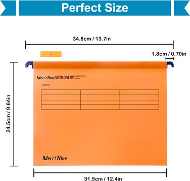 Підвісні папки MerryNine, A4, 5 шт. , поліпропілен, підвісні папки з райдерами та картками-вкладишами, для школи, дому, роботи, офісу, організації (5 кольорів) (1, помаранчевий)