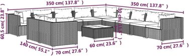 Садові меблі 12 шт. з подушками, стіл, кутовий диван, середній диван, диван, лаунж-група, садовий набір, садовий набір, садовий диван, сірий полі ротанг, сірий і темно-синій
