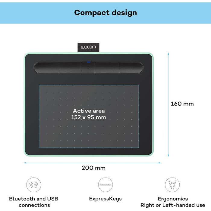 Планшет для малювання та редагування фотографій за допомогою чутливого до тиску пера - ідеально підходить для домашнього офісу та електронного навчання (фісташково-зелений, маленький, кабель Bluetooth, планшет)