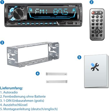 Автомобільна стереосистема XOMAX XM-R282 з FM RDS, гучний зв'язок Bluetooth, USB, SD, MP3, ID3, 2-й порт USB з функцією заряджання, AUX-IN, 1 DIN