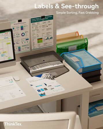 Пластикова папка для файлів ThinkTex A4, без роздільника, 6 см з можливістю розширення, етикетки та прозорі наклейки, застібка, 3 шт. и (кольорові)