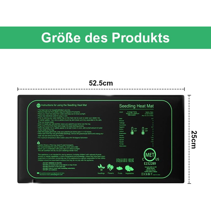 Вт Нагрівальний килимок для рослин із термостатом - 52,5 x 25 см Нагрівальний килимок для розсади - Нагрівальний килимок для вирощування теплиці для проростання та регулювання температури - для розсади, домашніх тварин і рептилій, 50