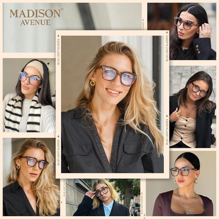 Окуляри Madison Avenue Blue Light Filter Glasses Women, окуляри великого розміру для компютера для ігор, металеві петлі Blue Filter Glasses Non-Rescription Tortoise