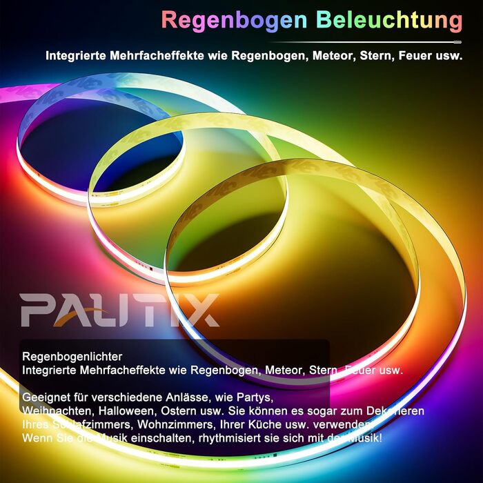 Світлодіодна стрічка PAUTIX SPI RGB COB Піксельна адресна стрічка 5 м, DC24V Смуга, що змінює колір, багатобарвна WS2811 Smart IC Гнучка стрічка з керуванням додатком і джерелом живлення для прикраси вечірки своїми руками RGBIC Kit 5M