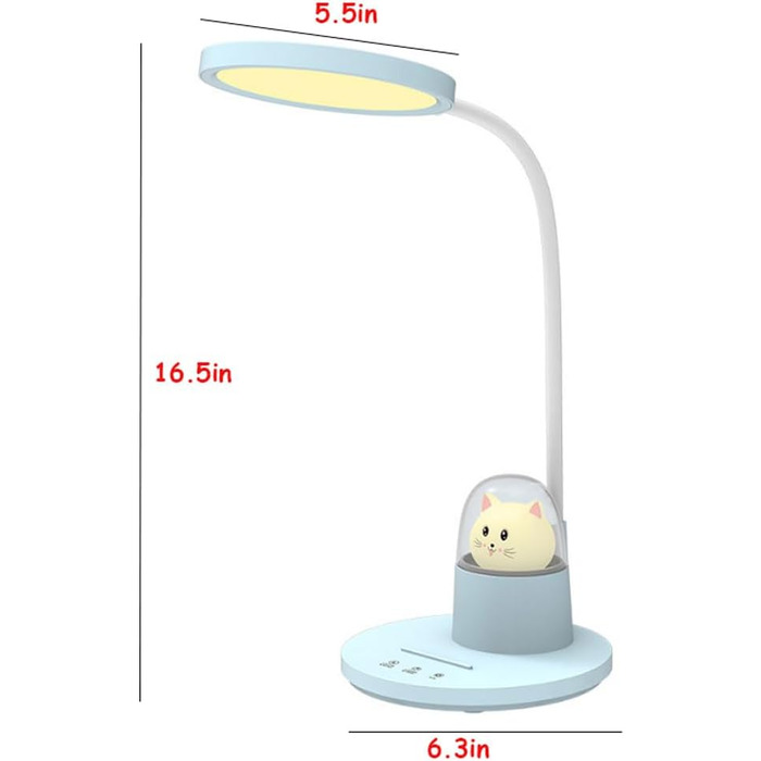 Настільна лампа з регулюванням повороту на 360, USB 1500 мА, велика ємність, настільна лампа для читання, нічник з мультфільмами, приліжкова лампа (синя)