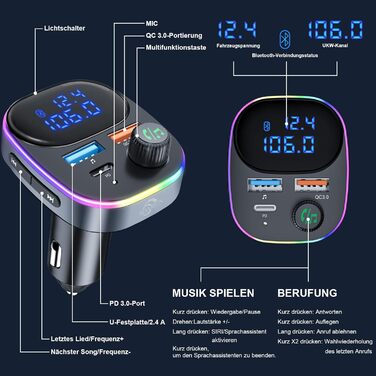 Автомобільний адаптер Bluetooth SOARUN, Bluetooth 5.3 FM-передавач із прикурювачем QC3.0 і PD3.0 Tyep C USB C, внутрішня частина аксесуара для автомобільного радіо гучного зв'язку Музична система Medium