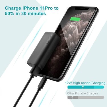 Зовнішній акумулятор Ультрамалий Power Bank Ультралегкий Важить всього 98 г Портативний зарядний пристрій Сумісний зі смартфоном Android та iPhone, навушниками Bluetooth, ipad тощо 5000Чорний, 5000mAh USB C