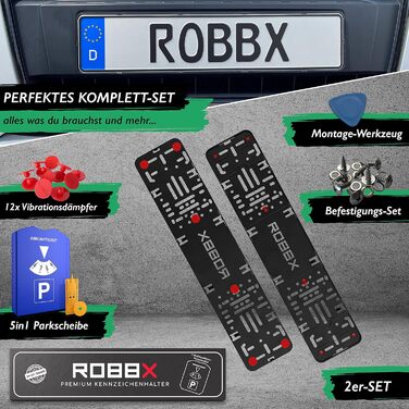 Безрамковий тримач автомобільного номерного знака ROBBX 2 шт. Вібродемпфери для захисту фарби Паркувальний диск 5 в 1 Монтажний комплект Тримач номерного знака без реклами