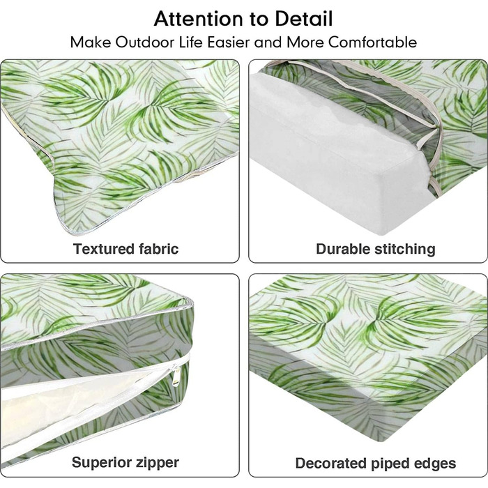 Комплект подушок для сидіння, Подушка меблів для патіо, Тропічне листя, Для обідніх стільців, Лава, Змінна подушка для внутрішнього та зовнішнього використання, Патіо, Садова подушка6 24'x24'x5'