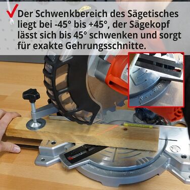 Торцювальна пила HECHT електрична торцювальна пила - 1400 Вт - висока продуктивність різання - кут від -45 до 45 - світлодіодний лазер лінії різання - мішок для пилу - міцний алюмінієвий стіл і торцювальна пила торцювальна пила червоного кольору