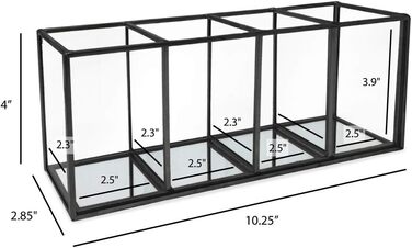 Органайзер Isaac Jacobs з 4 відділеннями, тримач для пензлів для макіяжу, вінтажний стиль, латунь і скло, рішення для зберігання з дзеркальною основою, офіс, ванна кімната, кухня та інше (чорний)