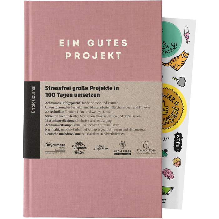 Хороший проект щоденник усвідомленого успіху на 100 днів Досягнення цілей без вигорання кліматично нейтральний, макулатура, веганський (Пильно-рожевий)
