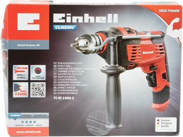 Ударний дриль Einhell TC-ID 1000 E (1010 Вт, свердління Ø деревини 32 мм, бетону 16 мм, металу 13 мм, металевий обмежувач глибини, міцний кільцевий патрон)