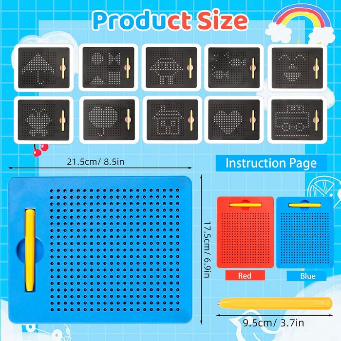 Дитяча магнітна дошка для малювання, 2 частини малих магнітних дошок для малювання, Магічна дошка для дітей, Магнітна сталева кулькова дошка для малювання, Магнітна дошка для малювання дітей, навчальний подарунок