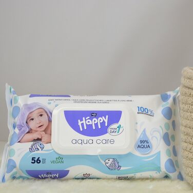 Вологі серветки bella baby Happy Aqua Care, упаковка 10 шт. (10х56 шт. ), 100 біорозкладна, 99 вода, з 1-го дня життя 56 шт. (упаковка 10 шт. )