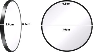 Кругле настінне дзеркало Dripex 50 см з алюмінієвою рамою, декоративне настінне дзеркало HD для макіяжу для ванної кімнати/вбиральні/вітальні, небитке дзеркало (чорне, 40x40 см)