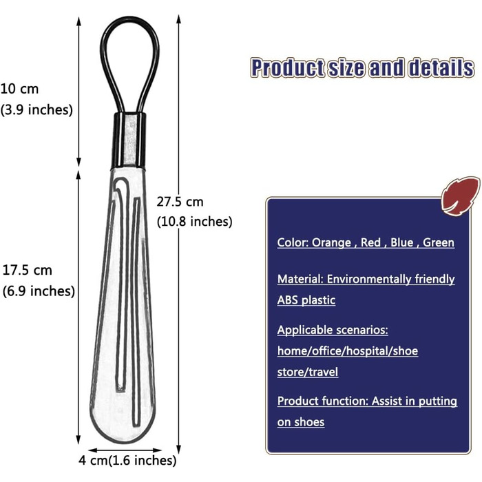 Для жінок, літніх людей, 4 шт. и, портативний, компактний, з короткою ручкою, помічник для взуття, подорож додому, ABS пластиковий підйомник для взуття, підходить для використання на сидінні (колір червоний, розмір 27,5 x 4 кольори
