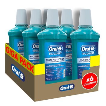 Ополіскувач для порожнини рота Oral-B Pro-Expert Multi-Protection, бореться з бактеріями, що викликають зубний наліт, м'ята, для тривалого свіжого дихання, 24-годинний захист, без спирту, максі-формат 6 упаковок x