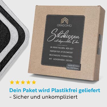 Орадомо Повстяна подушка для сидіння - Набір затишних повстяних подушок для крісел з 4 шт. - Повстяна подушка прямокутна 35х35см для двосторонньої - Миється повстяна подушка для сидіння для стільця, лавки, табурета вдома та в саду - Темно-сірий