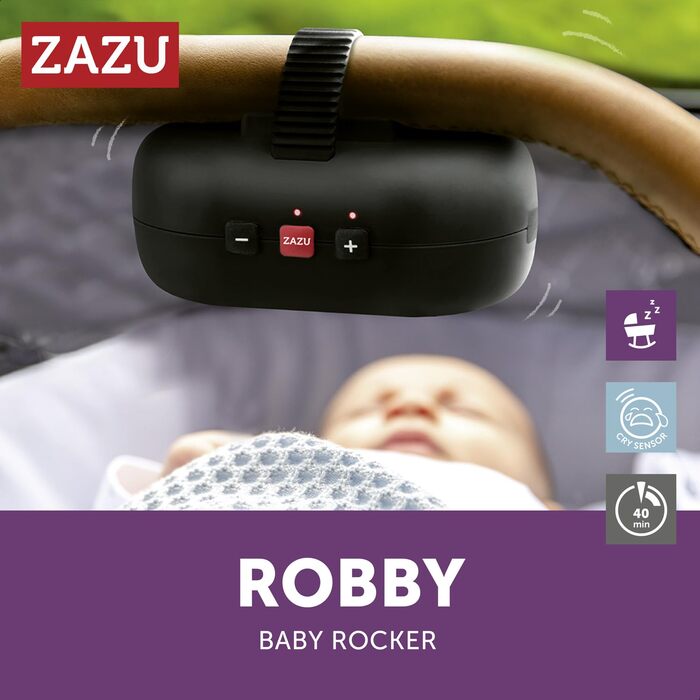 Коляска ZAZU Robby Scoop - Автомат. Baby Bouncer, регульована сила, таймер на 40 хвилин, датчик дитячого плачу, акумулятор USB, водонепроникний, універсальний для колясок і колясок (чорний)