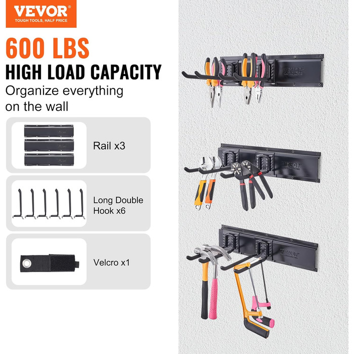 Тримач для інструментів VEVOR 1222 x 100 x 247 мм Тримач інструменту 272 кг Гачок для гачка для інструментів Тримач інструменту Стійка для інструментів з вуглецевої сталі Зберігання інструментів Смуга для інструментів Органайзер для інструментів Настінне 