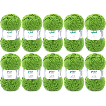 Пряжа Grndl Lisa Premium Uni Knitting & Crochet Yarn (м'яка і вовняний характер, проста в догляді миється трикотажна пряжа з 100 поліакрилу, 50 г/ 133 м, розмір голки 3,5 - 4,5, 10 клубків по 50 г кожен), (травневий зелений)