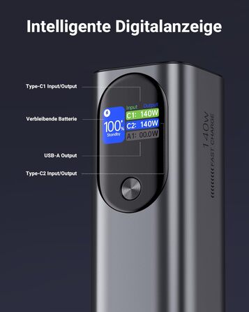 Зовнішня батарея 140W 27000mAh з цифровим дисплеєм та USB C