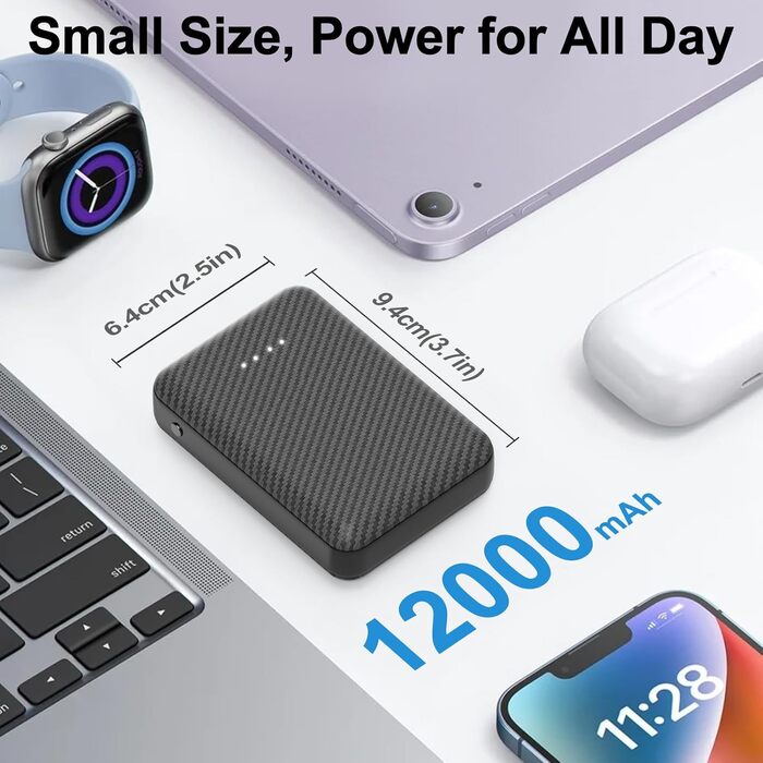 Акумулятор GAROERFAR 12000mAh для жилета з підігрівом - 5V 2A Power Bank для жилета з підігрівом і куртки з підігрівом, портативний зарядний пристрій USB C Power Bank сумісний з iPhone iPad Samsung Tablet тощо