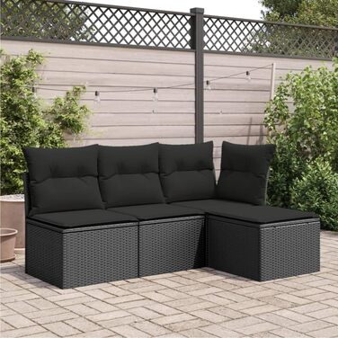 Табурет садовий з подушкою чорний 55x55x37 см Poly Rattan,365966