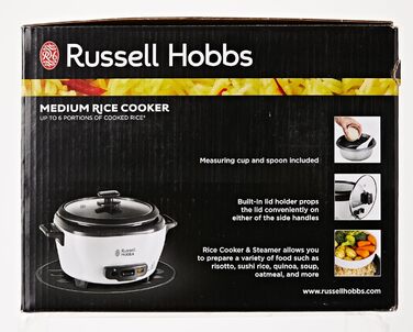 Рисоварка Russell Hobbs мала середня 0,8 л з вставкою для пароварки (функція підтримки тепла, каструля з антипригарним покриттям, ложка для рису та мірна чашка, мультиварка для овочів та риби тощо) 27030-56 Одинарний