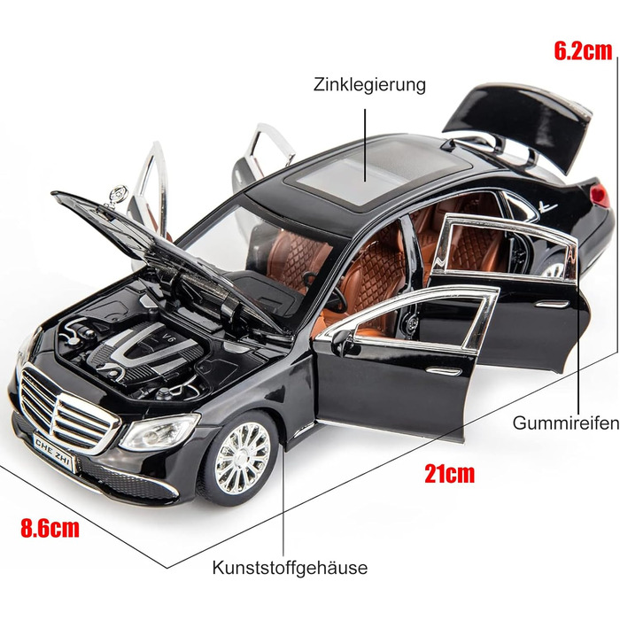 Іграшковий автомобіль Mercedes-Benz E300, лита модель автомобіля з функцією від'їзду, іграшковий автомобіль зі світлом і звуком, для колекції, подарунок на день народження (чорний), 124