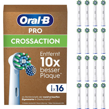 Щітки Oral-B Pro CrossAction для електричної зубної щітки, 12 шт. , чудове чищення зубів, X-щетина, оригінальна насадка для зубної щітки Oral-B, упаковка, готова до поштової скриньки, Зроблено в Німеччині (16 шт. (1 упаковка), Біла)