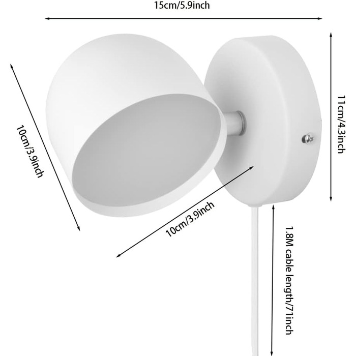 Вт світлодіодний внутрішній настінний світильник з вилкою, настінна лампа з сенсорним управлінням, що регулюється, поворотна приліжкова лампа на 360 , 3000k тепле біле регульоване світло для читання для вітальні, спальні, сходів, передпокою, офісу, білий 