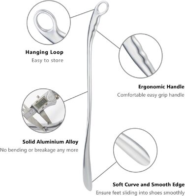 Взуттєвий ріг ZlyxLzq, для людей похилого віку, 20,47/24/26 дюймовий металевий важкий ріжок, палиця для черевиків, суцільний ріжок для взуття з довгою ручкою L срібло