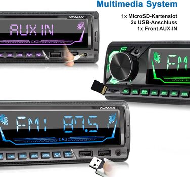 Автомобільна стереосистема XOMAX XM-R282 з FM RDS, гучний зв'язок Bluetooth, USB, SD, MP3, ID3, 2-й порт USB з функцією заряджання, AUX-IN, 1 DIN