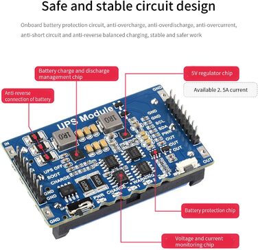 ДБЖ Мобільний модуль живлення Плата розширення джерела безперебійного живлення 5 В 2,5 А Плата розширення джерела безперебійного живлення RaspberryPi 5 В 2,5 А, 4