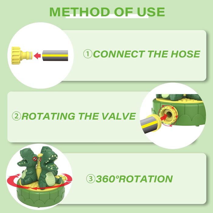 Спринклер для води для дітей Динозавр Діти Спринклер Абс Пластикова обертова іграшка для води Прикріпити садовий шланг для води Літня іграшка для саду на відкритому повітрі Спринклер для дітей