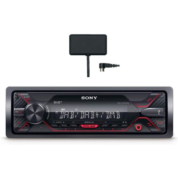 Автомобільна стереосистема Sony DSX-A510KIT DAB з антеною, подвійним роз'ємом Bluetooth, NFC, USB та AUX синє освітлення Гучний зв'язок, чорний (радіо DAB без Bluetooth)