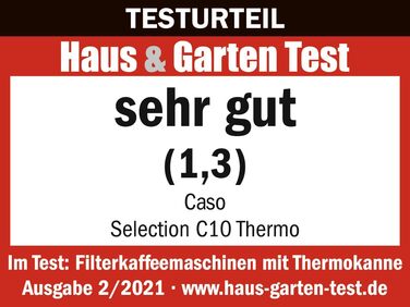 Термокавоварка Caso Selection C10 з термосом 1,2 л, таймером, нержавіюча сталь з постійним фільтром на 10 чашок, нержавіюча сталь, чорна з вакуумним глечиком (10 чашок)