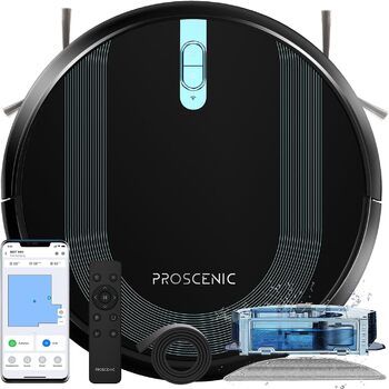 Робот-пилосос Proscenic 850T WLAN із функцією протирання, вакуумний робот із потужністю всмоктування 3000 Па з функцією протирання, керування SIRI&Alexa & Google Home & app, для шерсті домашніх тварин/килимів/твердої підлоги, чорний