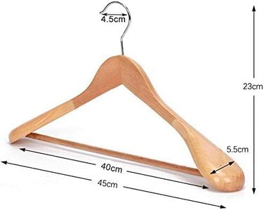 Дерев'яна широка вішалка для одягу MELA'S, натуральне дерево, упаковка з 6 шт. , нековзні вішалки, стійкі вішалки для піджаків, вішалки для костюмів, вішалки для сорочок, надзвичайно широкі плечики, штанги для штанів, 45 x 23 x 5.5 (натуральне дерево)