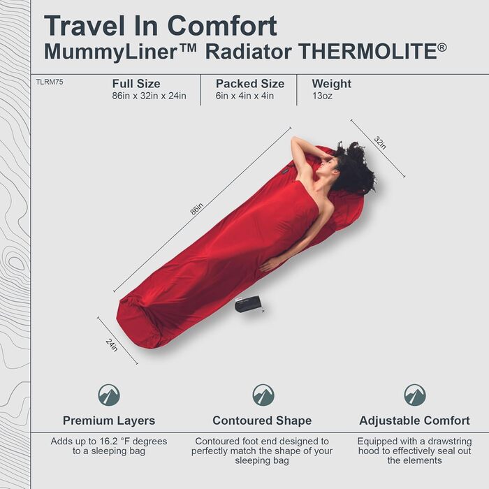 Термоспальник кокон Mummy Liner - Thermolite Radiator lava red 0