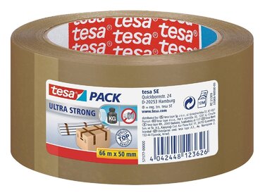 Пакувальна стрічка tesa, найкраща якість ПВХ tesa, 66 м x 50 мм (3 шт. 66 м 50 мм, коричневий), 6 шт.