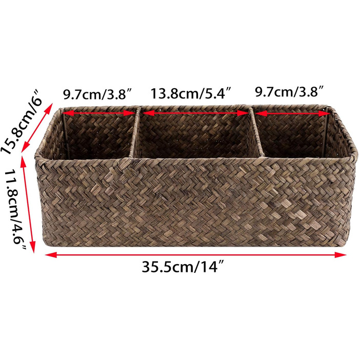 Відділення Кошик для зберігання морської трави Тканий настільний кошик з морською травою Прямокутний органайзер Коробка Полиці та столи Декоративний кошик (кава) Кава, 3