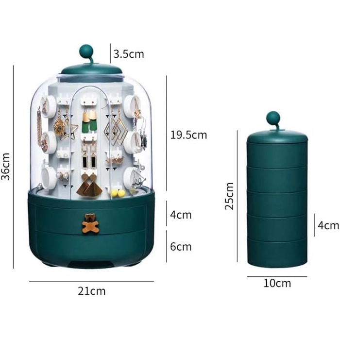 Органайзер для ювелірних виробів ZHIYOUGO, 360 обертовий, прозорий, органайзер для ювелірних виробів, коробка для зберігання косметики, намисто з сережками, дисплей, органайзер для макіяжу для жінок, шкатулка для ювелірних виробів