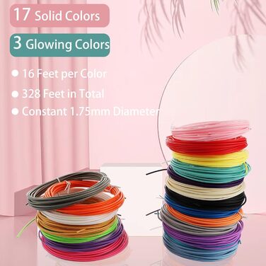 Мм нитка 3D Pen Filament 20 кольорів, 5M кожен колір, 3D Pen Filament для дорослих, 3D Pen Filament Accessories для 3D Pen і 3D-принтера, 3D Pen Filament PCL, 1,75