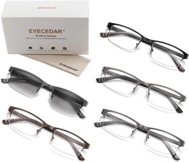 Окуляри для читання EYECEDAR 5 Stuks Чоловічі напіврамки Прямокутник Матеріал з нержавіючої сталі Металеві пружинні петлі в комплекті Сонцезахисні окуляри для читання 1.501.50 5 кольорів мікс